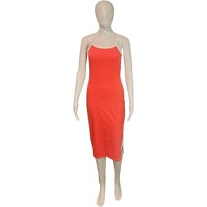 Derek Heart Red White Trim Slit Left Side Body Con Dress Med NWT